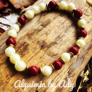 Alquimia Red coral and Cream Beaded Bracelet